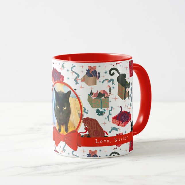 Taza Gatos Graciosos En Cajas De Navidades Foto Persona (Anverso derecho)