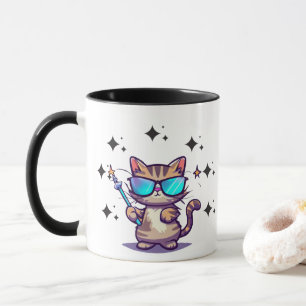 Taza Gatos Guay Con Gafas De Gafas Con Estrella De Pala
