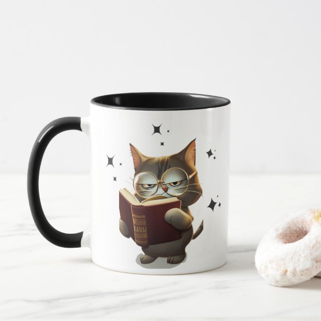 Taza Gatos Guay Con Gafas Leer Libros (Con donut)