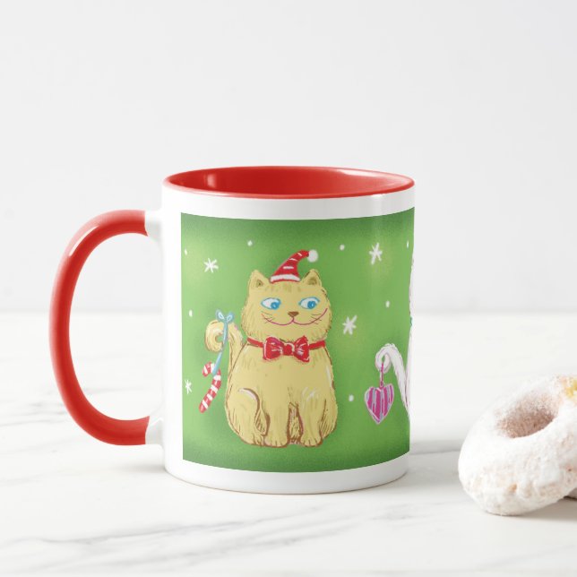 Taza Gatos lindos de dibujos animados con gorros de San (Con donut)