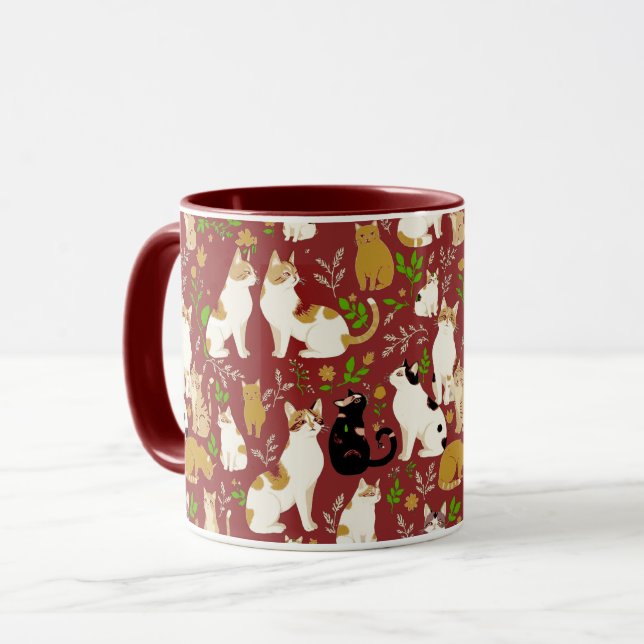 Taza Gatos Lindos sobre un Fondo Burdeos (Anverso izquierdo)