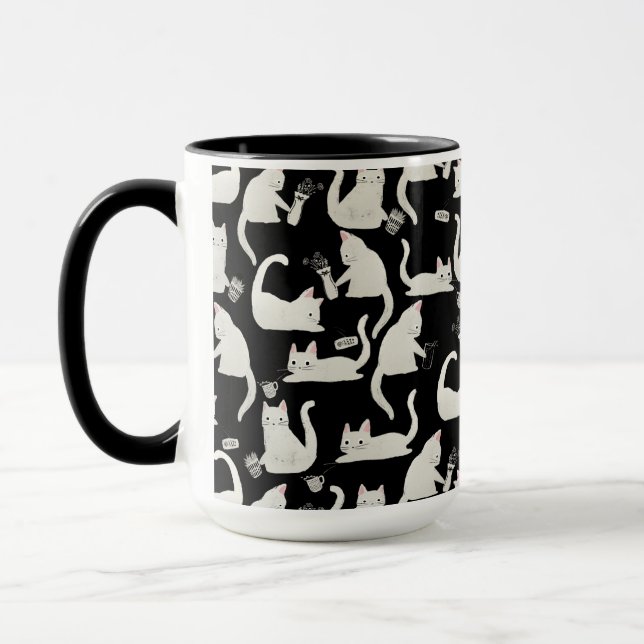 Taza Gatos malos tocando cosas, gatos blancos sobre neg (Izquierda)