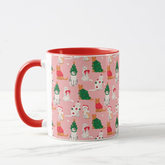 Taza Gatos navidades en patrón de vestimenta festiva (Izquierda)