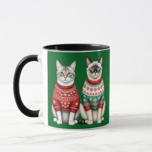 Taza Gatos Navidades Mug, Tabby y gatos siameses