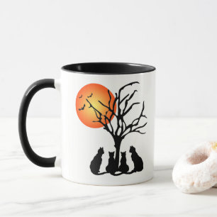 Taza Gatos Negros A La Luz De La Luna