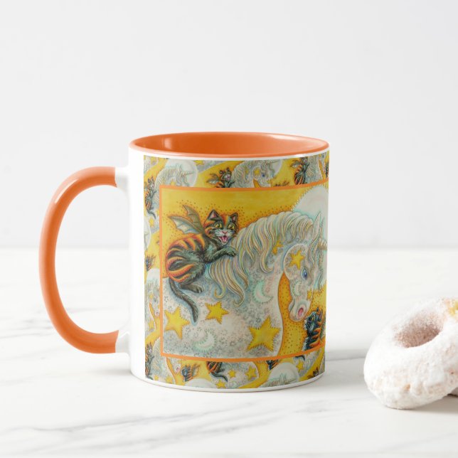 Taza GATOS NEGROS INFLAMADORES CON HALLOWEEN UNICORN Co (Con donut)