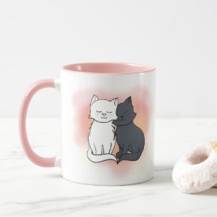 Taza Gatos negros y blancos en el amor rosado soñado
