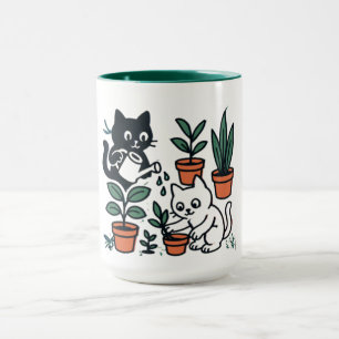 Taza Gatos Negros y Blancos Jardinería Plantas