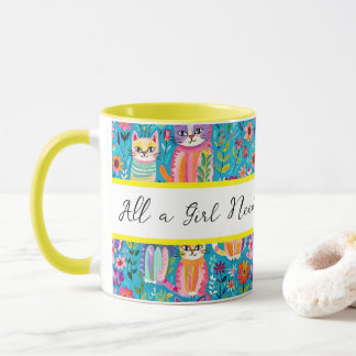 Taza Gatos y flores coloridas cumpleaños suntuoso