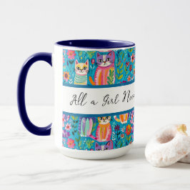 Taza Gatos y flores coloridas cumpleaños suntuoso