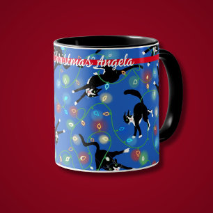 Taza Gatos y Navidades divertidos iluminan la música pe