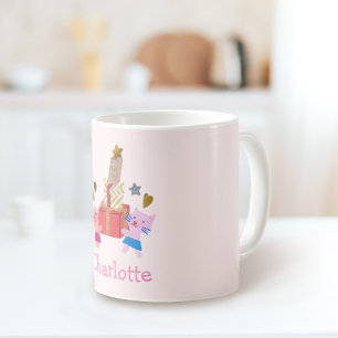 Taza Gatos y regalos cortos  Nombre rosado