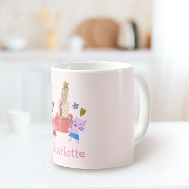 Taza Gatos y regalos cortos| Nombre rosado (Subido por el creador)