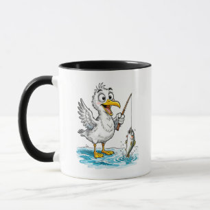Taza Gaviota pescando con caña en aguas poco profundas