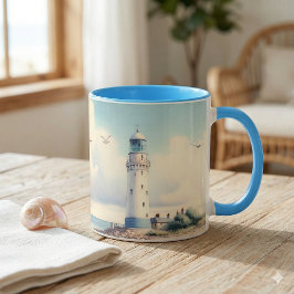 Taza Gaviotas de faro costero Cielo pastel Serenidad