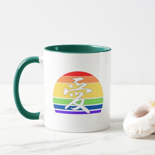 Taza Gay Orgullo LOVE en kanji y orgullo LGBTQ chino (Con donut)