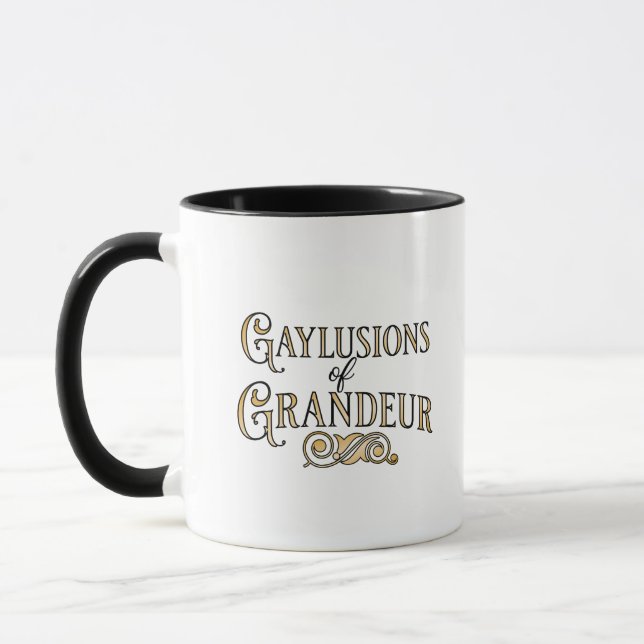 Taza Gaylusions of Grandeur funny gay pun mug (Izquierda)