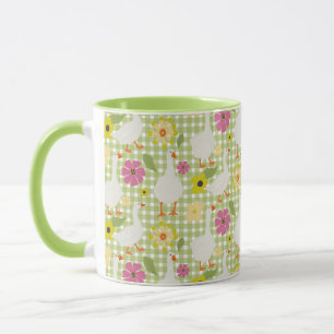 Taza Geese lindo con flores dibujadas a mano - Green Ch