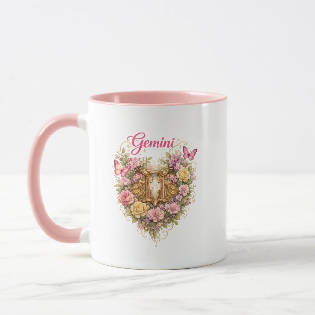 Taza Gemini Zodiac Floral Heart Mug – Feminine Astrolog (Izquierda)