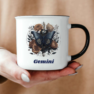 Taza Gemini Zodiac Vintage Art Con Texto Azul Oscuro