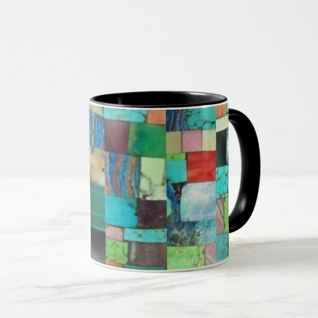 Taza Gemstone Inlay Look Mosaic Mug Turquoise Opal (Anverso derecho)