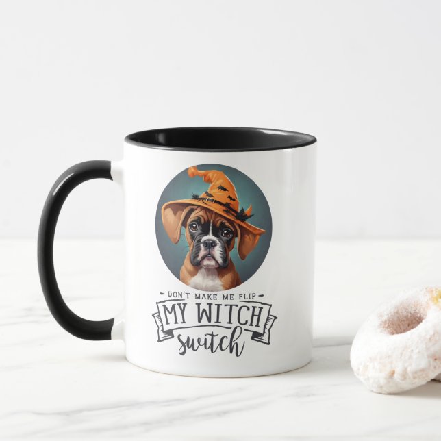Taza Generación de IA| Boxer| Bruja de Halloween (Con donut)