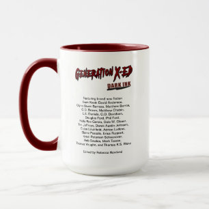 Taza Generación X-ed 15 oz mug con nombres de autor