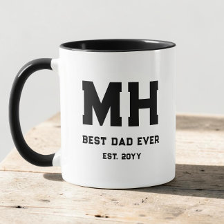 Taza Genial Monograma Moderno Negro y Blanco Mejor Papá