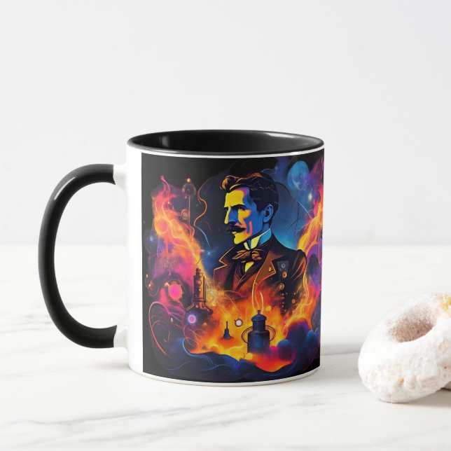 Taza Genio electrificante: Nikola Tesla (Con donut)