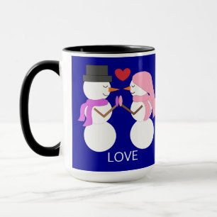 Taza Gente de nieve dulce enamorada: azul oscuro