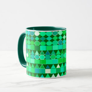 Taza Geometría tribal moderna, verde esmeralda y agua
