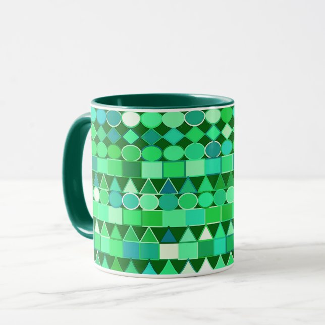Taza Geometría tribal moderna, verde esmeralda y agua (Anverso izquierdo)