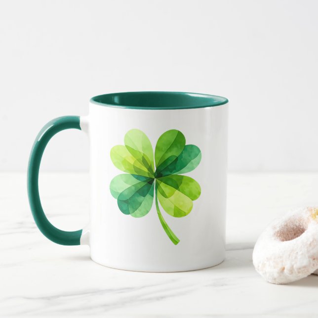 Taza Geometric Four Leaf Clover St. Patrick's Day Mug (Con donut)