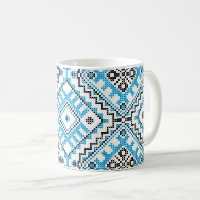Taza geométrica azul del bordado de Vyshyvanka del (Anverso derecho)