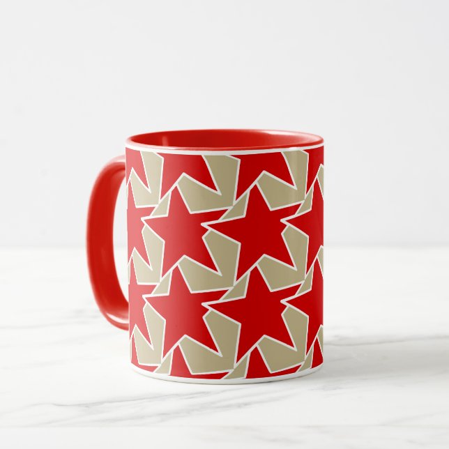 Taza Geométrica de estrella moderna - rojo profundo y t (Anverso izquierdo)