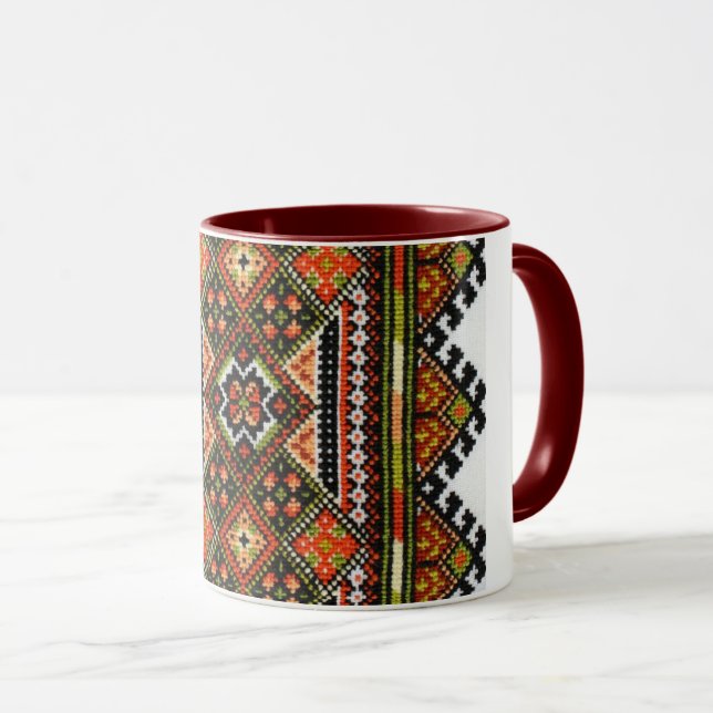 Taza geométrica del bordado de Vyshyvanka del (Anverso derecho)