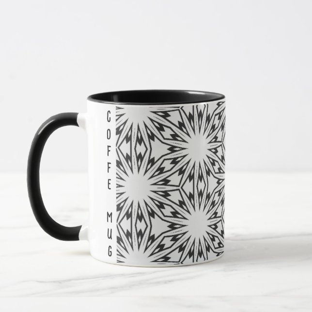 Taza Geométrico De Resumen Personalizado En Blanco Y Ne (Izquierda)