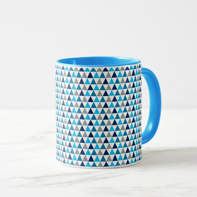 Taza Geométrico de triángulos azules modernos (Anverso derecho)