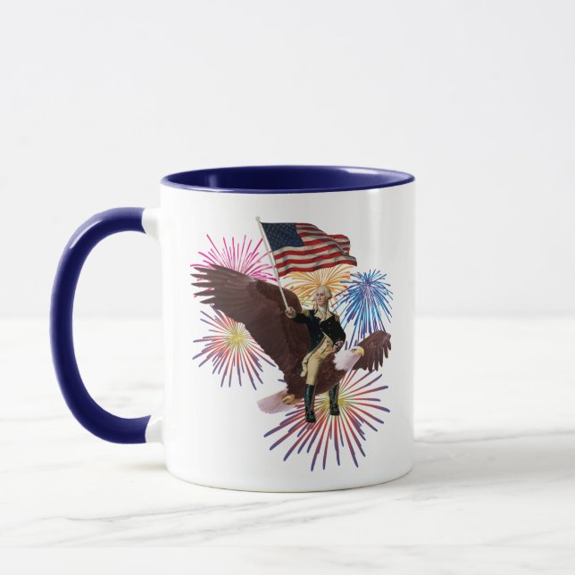 Taza George Washington montando un águila con bandera (Izquierda)