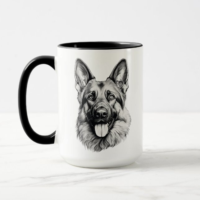 Taza German Shepherd Portrait Black Accent Mug | B&W (Izquierda)