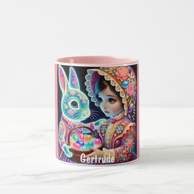 Taza GERTRUDE ~ Chica de cosecha Huevos Bunny~ Mug (Centro)