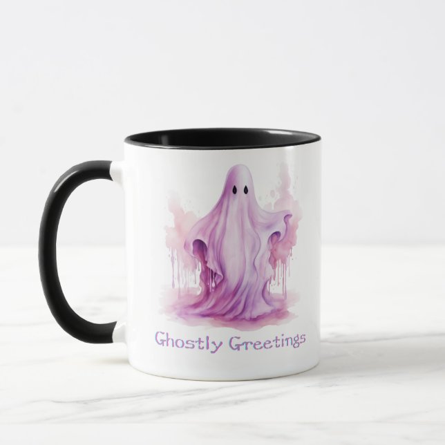 Taza Ghostal Saludos Fantasma Rosa Halloween (Izquierda)