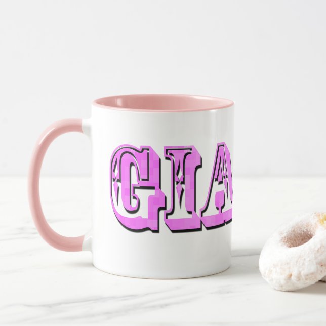 Taza Gia, logotipo de nombre rosado, (Con donut)