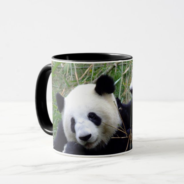 Taza Gigante Panda osos comiendo bambú y amor (divertid (Anverso izquierdo)