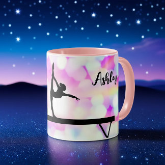 Taza Gimnasia Beam Bokeh Mug con nombre para gimnasta