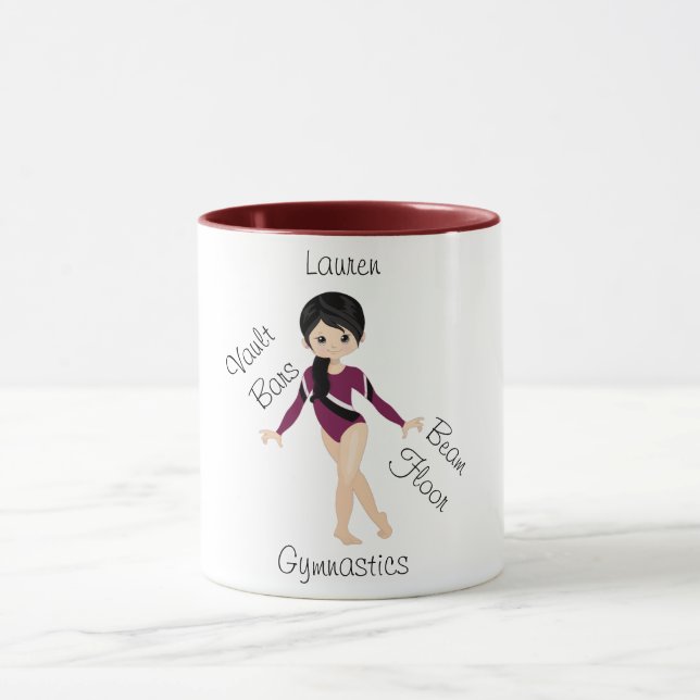 Taza Gimnasia Cabello Negro, Ojos Marrones, León Borgoñ (Centro)
