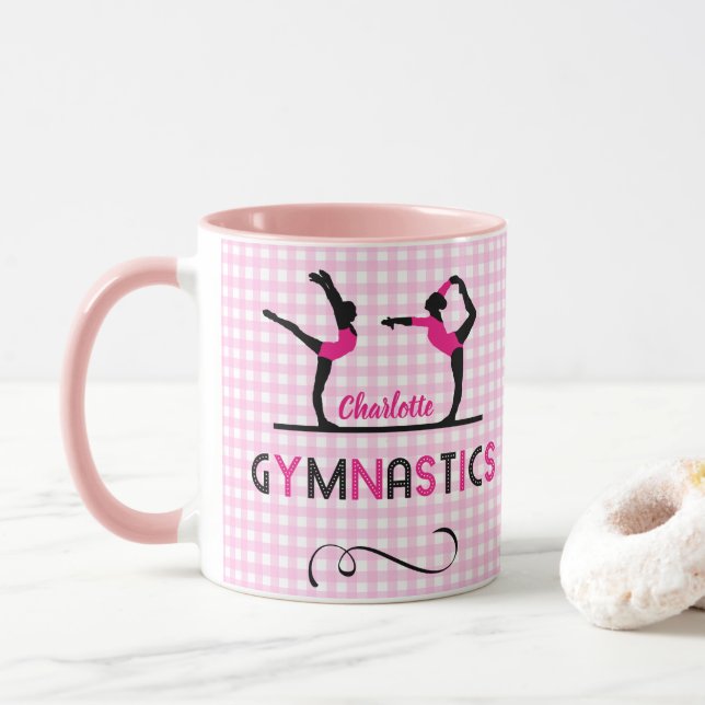 Taza Gimnasia Gimnasia Figuras De Gimnasia Cuidada Rosa (Con donut)