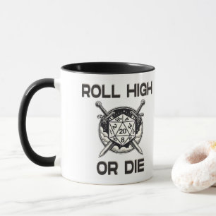 Taza Gira alto o muere en los dados de 20 lados