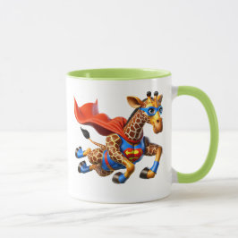 Taza Girafe volante avec cape rouge.