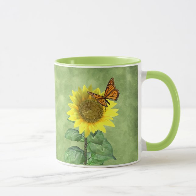 Taza Girasol amarillo bonito y mariposa Naranja (Derecha)